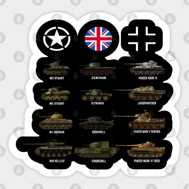 WW2 Tanks Sherman Hellcat Panzer Tiger Panther for Tank fans Sticker by F&L Design Co.